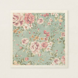 Serviette Jetable Vintage shabby chic floral turquoise rose girly é