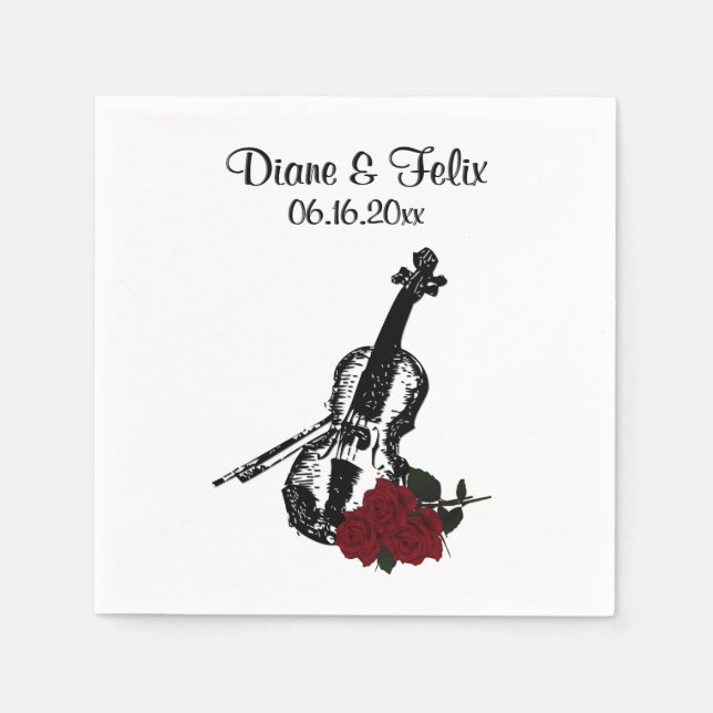 Serviette Jetable Violon et Mariage de musique Rose (Devant)