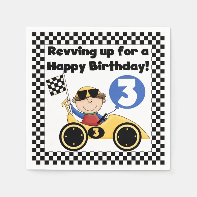 Serviette Jetable Voiture de course Jaune 3e Anniversaire Papier ser (Devant)