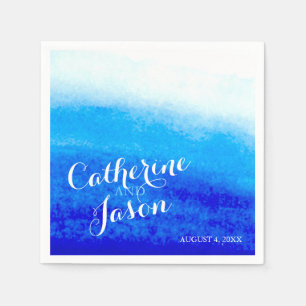 Serviette Jetable Watercolor Blue Beach Wedding Personnalisé