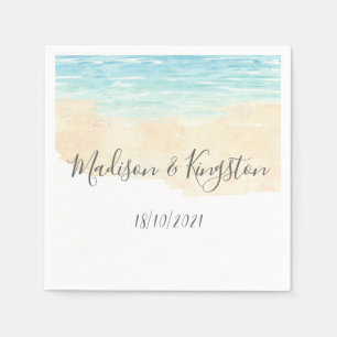 Serviette Jetable Watercolor Blue Beach Wedding Réception