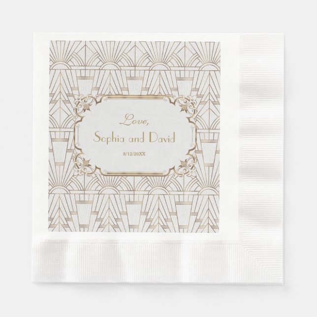 Serviette Jetable White Gold Great Gatsby Art Déco Mariage des année (Devant)