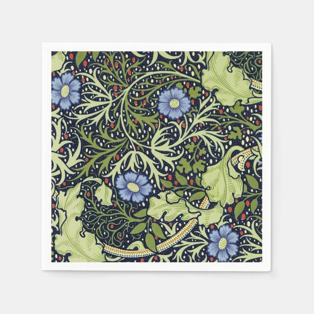 Serviette Jetable William Morris Fleur d'antiquité aux algues marine (Devant)