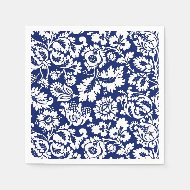 Serviette Jetable William Morris Floral Damask, Cobalt Blue & White (Devant)