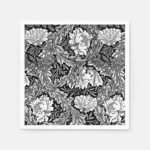 Serviette Jetable William Morris floral, noir, blanc et gris/gris