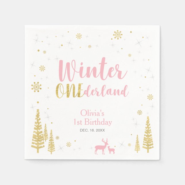Serviette Jetable Winter Onederland 1er Anniversaire Papier de fête  (Devant)