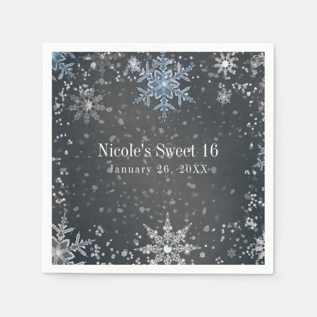 Serviette Jetable Winter Wonderland Chalk Blue Grey Silver Party (Devant)