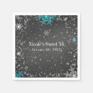 Serviette Jetable Winter Wonderland Chalk Turquoise & Purple Party