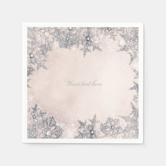 Serviette Jetable Winter Wonderland Crème Blanc Élégant Snowflakes (Devant)
