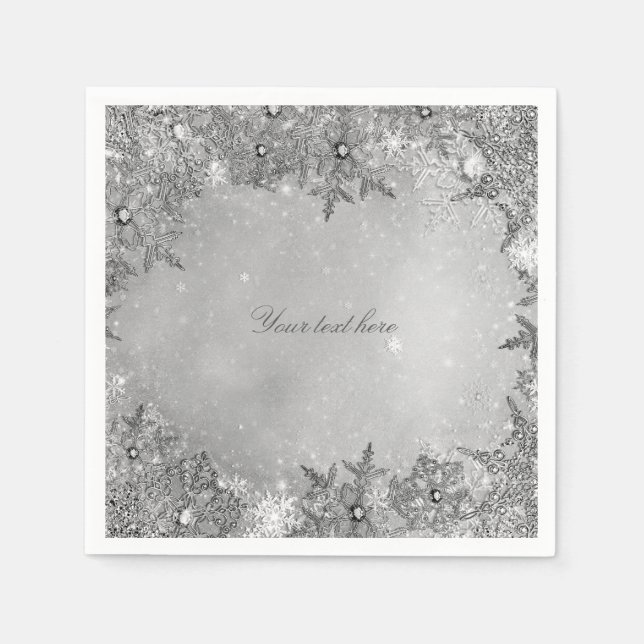 Serviette Jetable Winter Wonderland Snowflakes Pure Argent Élégant (Devant)
