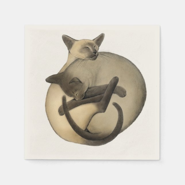 Serviette Jetable Yin Yang Siamese Chats Napkins (Devant)