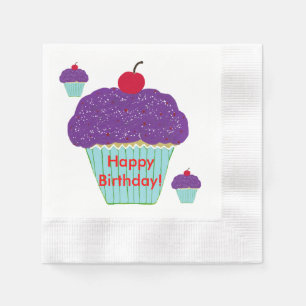 Serviette Jetable Yummy Purple Frosting Cerry Cupcakes Anniversaire