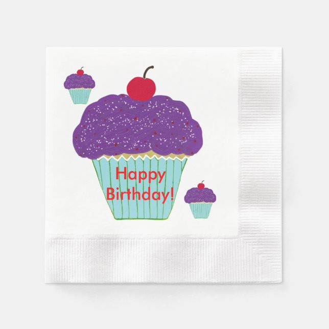 Serviette Jetable Yummy Purple Frosting Cerry Cupcakes Anniversaire (Devant)