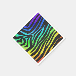 Serviette Jetable Zebra Black and Rainbow Print