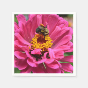 Serviette Jetable Zinnia rose et Bumble bee