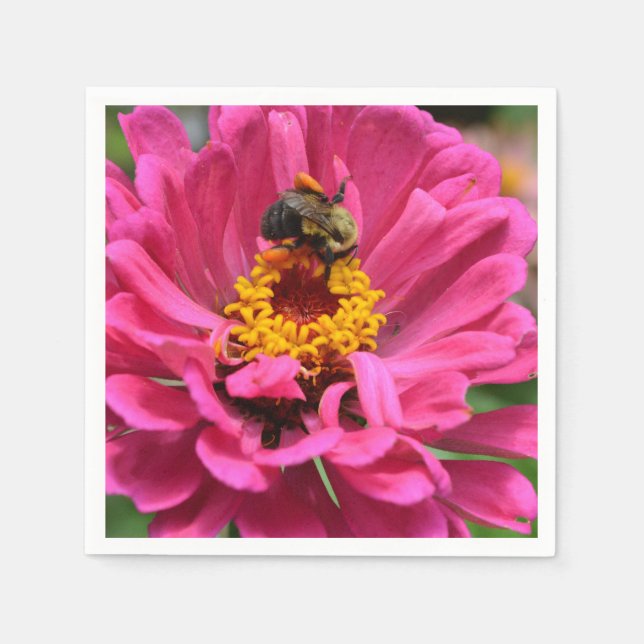 Serviette Jetable Zinnia rose et Bumble bee (Devant)