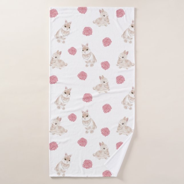 Serviette lapin et rose (Serviette de bain)