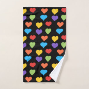 Serviette main Neon Hearts (Arc-en-ciel et Noir)