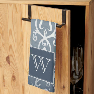 Serviette Monogramme Bleue Élégante