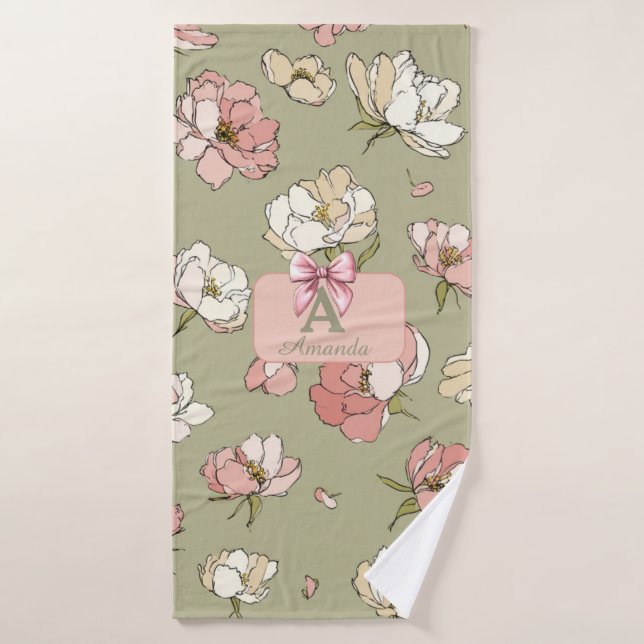 Serviette Motif Peony dessinée à la main (Serviette de bain)