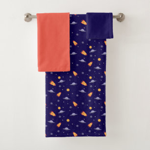 Serviette motif planètes étoiles bleu orange