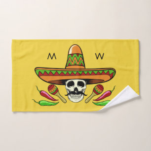 Serviette personnalisée crâne mexicain monogramme 