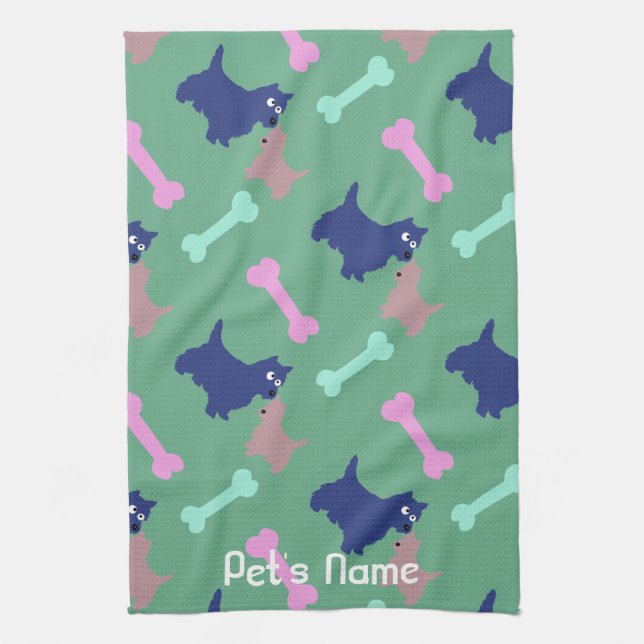 Serviette personnalisée écossaise Terrier Bones Gr (Vertical)