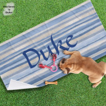 Serviette pour animaux à motif rayé bleu beige
