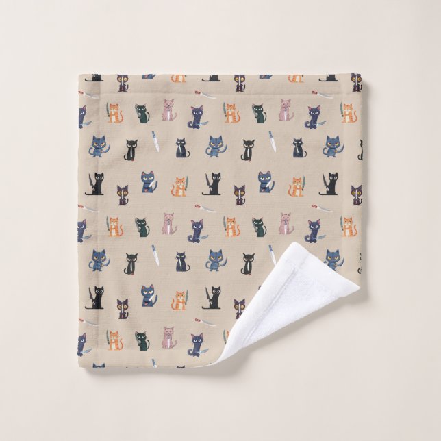 Serviette pour chats et couteaux : Design amusant  (Gant de toilette)