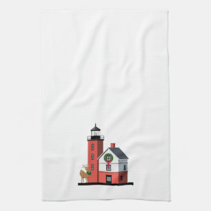 Serviette ronde de Noël de phare d'île