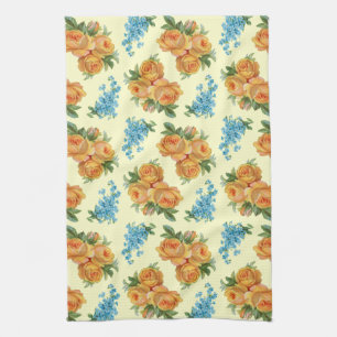 Serviette vintage de motif de fleurs bleues de ros