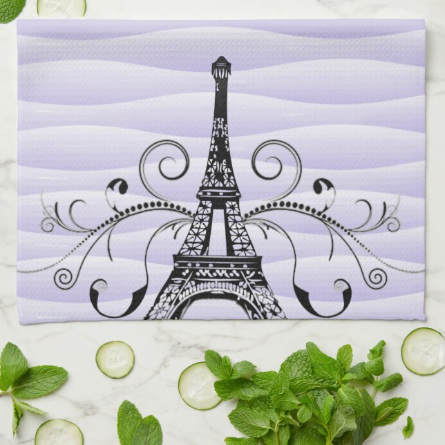 Serviette violette Eiffel Flourdissante Serviette  (Plié)