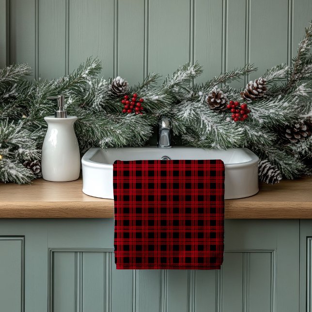 Serviettes à carreaux Tartan Rouge Noir Cadeau pou (Tartan Plaid Towels Red Black Gift for Settling In)