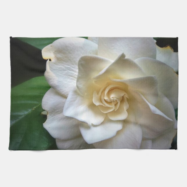 Serviettes blanches de fleur de gardénia (Horizontal)