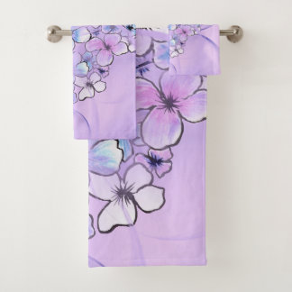 Serviettes de bain à bulles violettes et fleurs de
