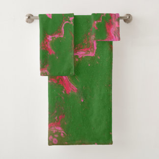Serviettes de bain abstraites roses et vertes Abig