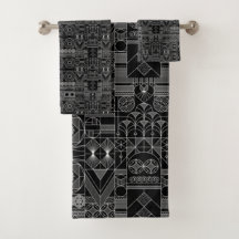 Serviettes de bain Art Déco noir et blanc