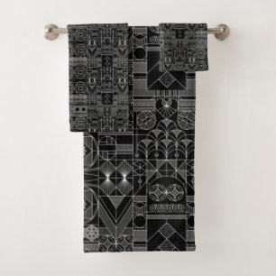 Serviettes de bain Art Déco noir et blanc