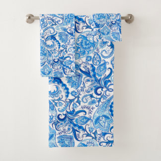 Serviettes De Bain Aux Fleurs Bleues