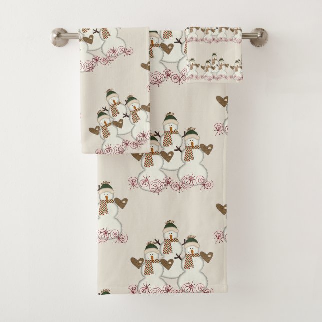 Serviettes de bain beige de Noël, Snowman (En situation)