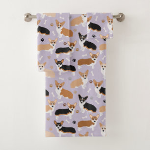 Serviettes de bain Corgi Dog Paws et os