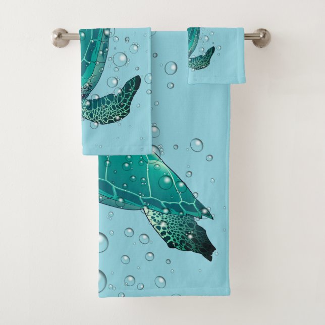 Serviettes de bain de la tortue de mer (En situation)