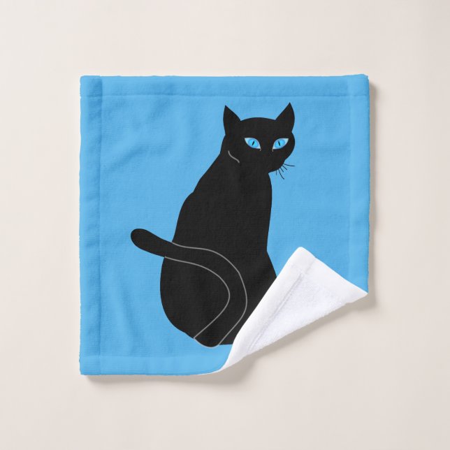 Serviettes de bain en chat noir bleu teint - Vos c (Gant de toilette)