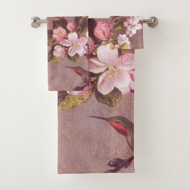 Serviettes de bain en fleurs cerises (En situation)