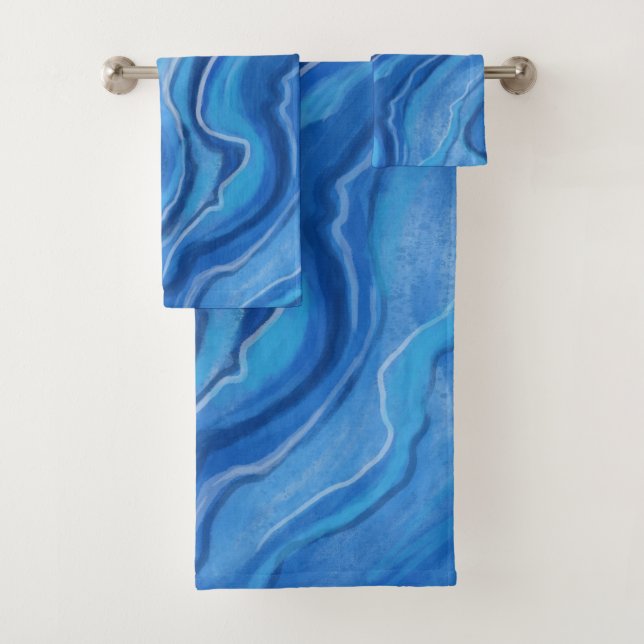 Serviettes de bain en marbre bleu Set Cadeau (En situation)