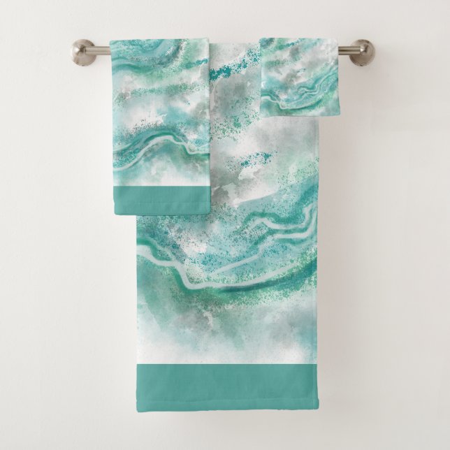 Serviettes de bain en marbre turquoise Set Cadeau (En situation)