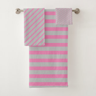 Serviettes De Bain Gris Argent Et Rose