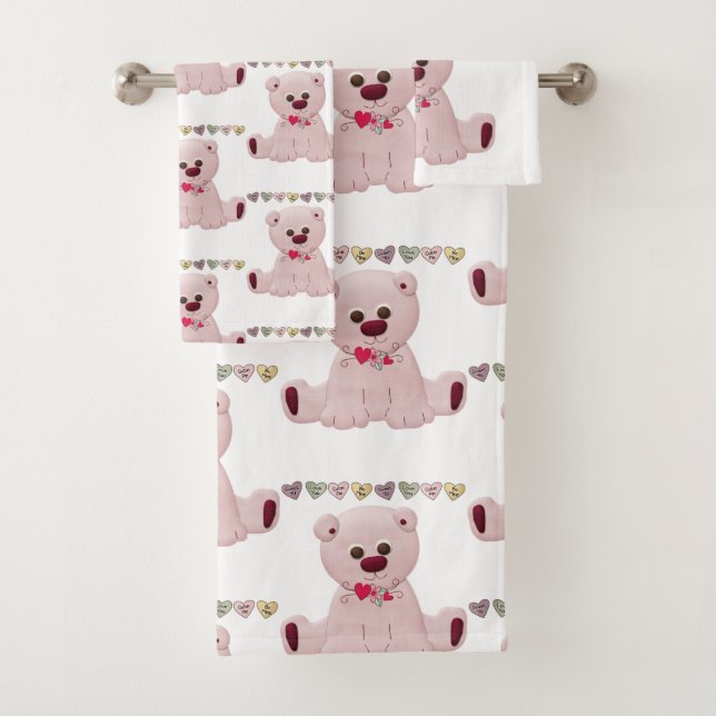 Serviettes de bain Jeux rose Teddy Ours Coeurs Amo (En situation)