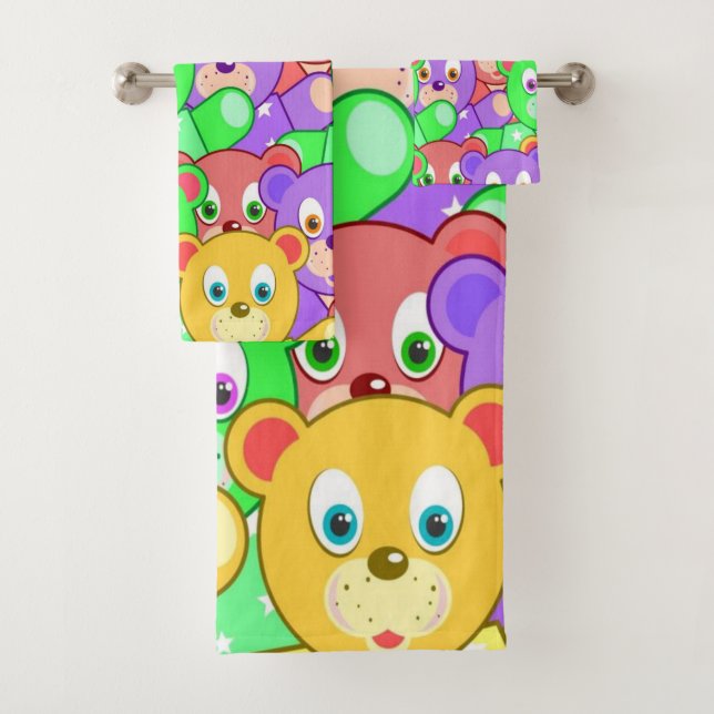 Serviettes de bain Nounours colorées (En situation)
