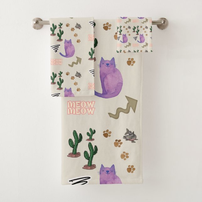 Serviettes de bain Set Chat Fish Cactus (En situation)